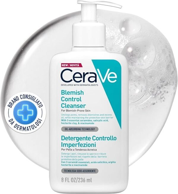 CeraVe Blemish Control Face Cleanser with 2% Salicylic Acid & Niacinamide for Blemish-Prone Skin 236ml , Unscented