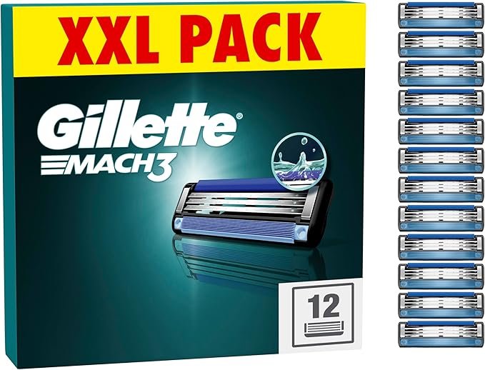Gillette Mach3 Razor Blades Men, Pack of 12 Razor Blade Refills,