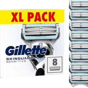 Gillette SkinGuard Sensitive Razor Blades Men, Pack of 8 Razor Blade Refills with Precision Trimmer