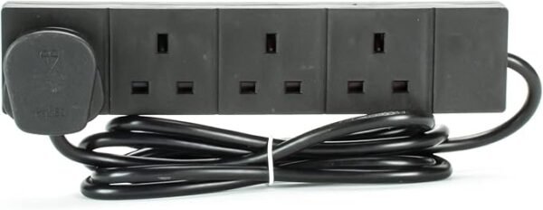 STATUS Black Multi Plug Extension | 4 Socket Extension Cable | 2m Extension Lead