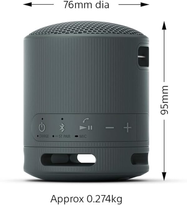 Sony SRS-XB100 - Wireless Bluetooth, Portable, Lightweight, Compact, Outdoor, Travel Speaker, Durable IP67 Waterproof & Dustproof, 16 HR Battery, Strap, Hands-Free Calling, New Model, Black