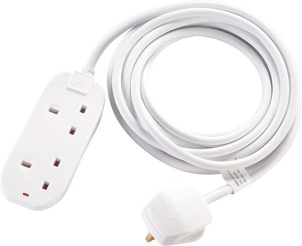 Masterplug Two Socket Long Extension Lead, 10 Metres, White