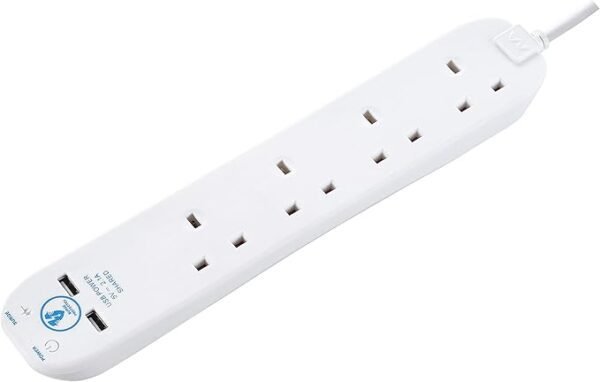 Masterplug srgu44n Four Socket Surge Protected Extension Lead with 2 USB Ports, 4 Metre, 13 x 7 x 6 cm, White