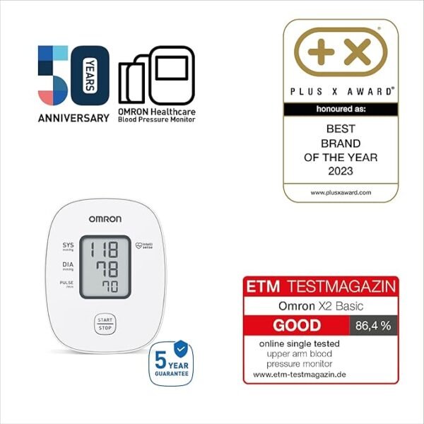 OMRON X2 Basic – Automatic Upper Arm Blood Pressure Monitor for Home Use