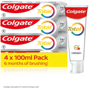 Colgate Total Whitening Toothpaste 4 x100ml | Stronger 24-Hour Bacterial Defence | Long-Lasting Active Protection