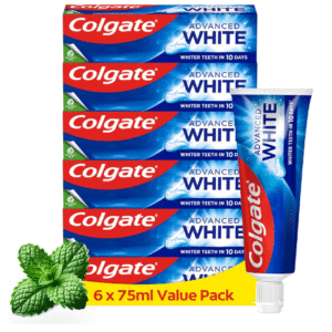 Colgate Advanced White Toothpaste, 6 x 75 ml | Whiter teeth in 10 Days | Clinically proven whitening