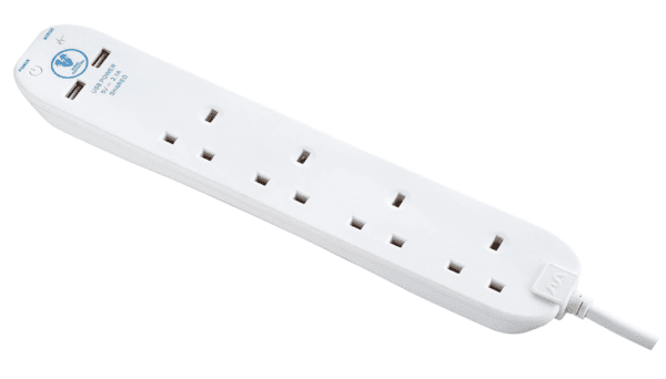 Masterplug srgu44n Four Socket Surge Protected Extension Lead with 2 USB Ports, 4 Metre, 13 x 7 x 6 cm, White