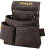 STANLEY Leather Tool Belt Pouch, Double Pocket Organiser for Tools and for Small Parts, STST1-80116