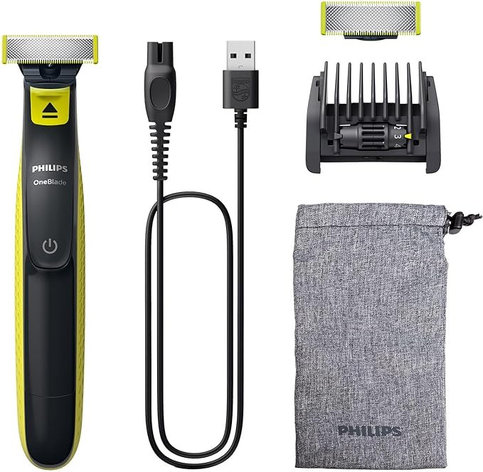 Philips OneBlade Face, Authentic Hybrid Electric Beard Trimmer & Shaver. Incl. 1x Original Blade, 1 x Extra Original Blade (8 Month Supply)