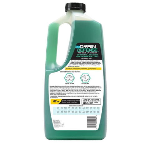 Zep Drain Defense Pipe Build-Up Remover - 64 Ounces - ZLDC648 - Professional Strength Liquid Pipe Build Up Remover,GREEN