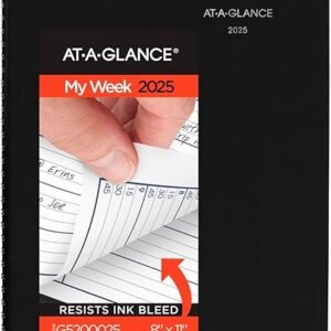 AT-A-GLANCE 2025 Appointment Book Planner, Weekly, 8" x 11", Large, Quarter-Hourly, DayMinder, Black (G5200025)