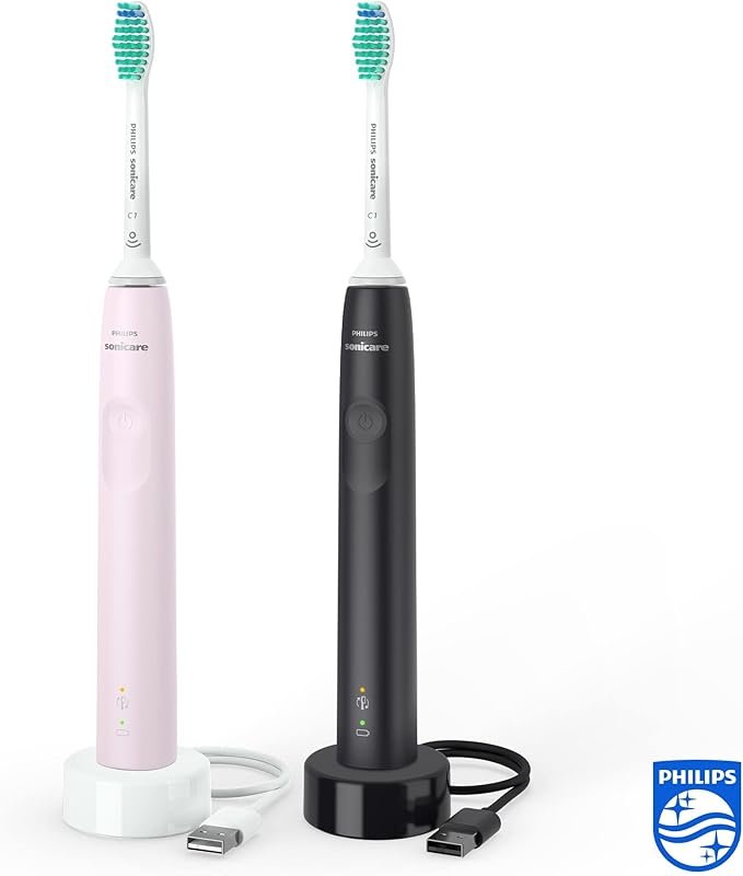 Philips Sonicare 3100 Series Sonic Electric Toothbrush (Dual Pack)Black and Sugar Rose (Model HX3675/15)