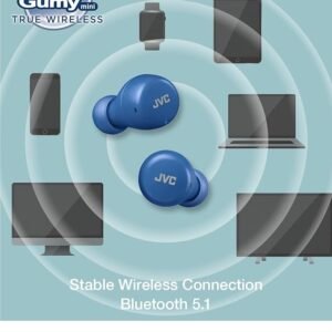 JVC HA-Z55T-A Gumy Mini True Wireless Earbuds, Long Battery Life (up to 15 Hours), Splash Protection (IPX4), Bluetooth 5.1, Single Ear Use, Compact charging case (Blue)