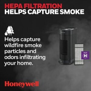 Honeywell AllergenPlus HEPA Tower Air Purifier, Airborne Allergen Reducer for Small Rooms, Black, HPA060