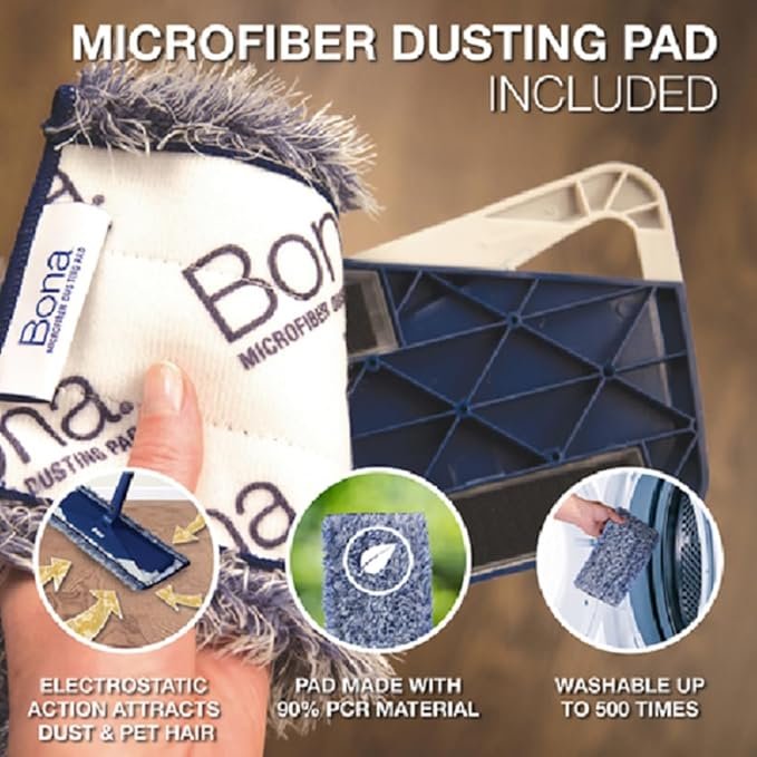 Bona Premium Microfiber Floor Mop for Dry and Wet Floor Cleaning - Includes Microfiber Cleaning Pad and Microfiber Dusting Pad