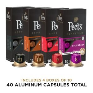 Peet's Coffee Gifts, Espresso Coffee Pods Variety Pack, Dark & Medium Roasts, Intensity 8-11, 40 Count (4 Boxes of 10 Espresso Capsules)