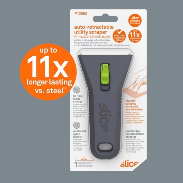 Slice 10593 Utility Scraper, Self-Retracting Ceramic Blade, Rust Free, Finger Friendly, Soft-Touch Comfort Grips