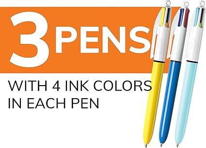 BIC 4-Color Original Retractable Ball Pens with Long-Lasting Ink, Medium Point (1.0mm)