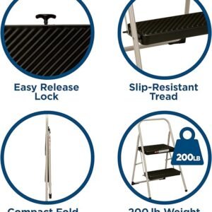Cosco 11135CLG1E 2-Step Household Folding Step Stool, Gray
