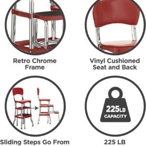 COSCO Retro Counter Chair/Step Stool, Sliding, Red