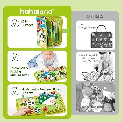 hahaland 20 in 1 Busy Book for Toddlers 1-3, Montessori Toys Newborn Toys Busy Board for 1 2 3 4 Year Old Boy Girl Birthday Gift