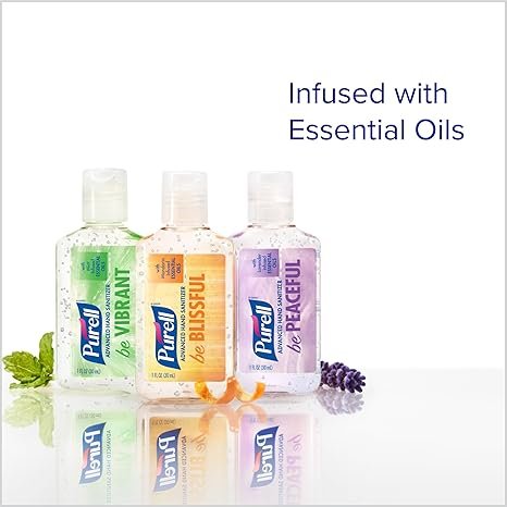Purell Advanced Hand Sanitizer Gel Infused with Essential Oils, Scented Variety Pack, 1 fl oz Travel Size Flip Cap Bottles (Box of 12 Bottles)