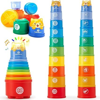 hahaland Rainbow Stacking Cups 10 Pcs Toys for 1 Year Old Girls Boys Toddler Toys