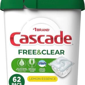Cascade Free & Clear ActionPacs, Dishwasher Detergent, Lemon Essence, Dishwasher Soap, Dishwasher Pods, 62 Count