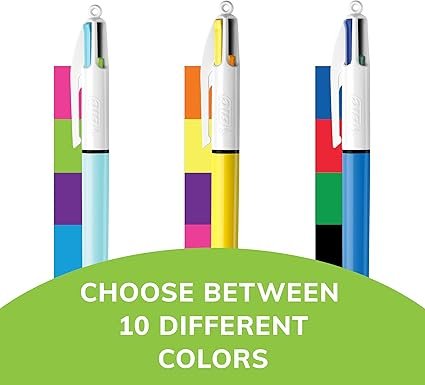 BIC 4-Color Original Retractable Ball Pens with Long-Lasting Ink, Medium Point (1.0mm)