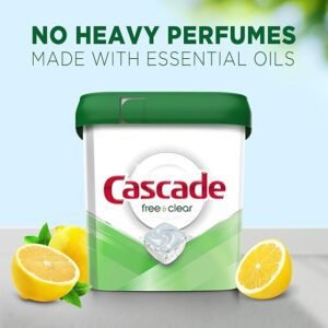 Cascade Free & Clear ActionPacs, Dishwasher Detergent, Lemon Essence, Dishwasher Soap, Dishwasher Pods, 62 Count