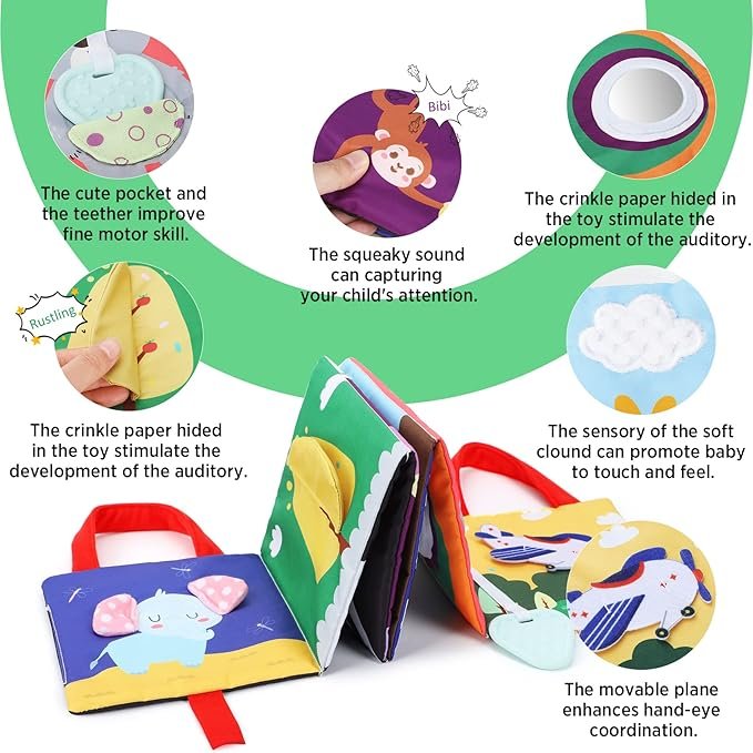 URMYWO Baby Books 0-6 Months,Sensory Toy Books High Contrast Black and White Touch and Feel Soft Books for Newborn Infants Toddler Soft Toys Gifts (red)