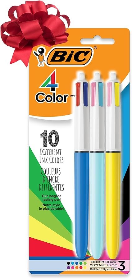 BIC 4-Color Original Retractable Ball Pens with Long-Lasting Ink, Medium Point (1.0mm)