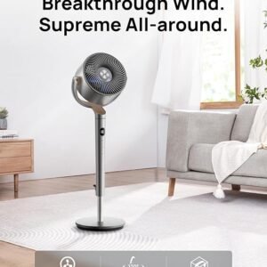 Dreo 43 Inch Smart Pedestal Fan for Bedroom, 25dB Silent Standing Fan with Remote, 120°+105° Oscillating Air Circulator Fan, 6 Modes, 8 Speeds, Works with Alexa/Google, PolyFan 513S, White
