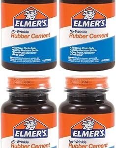 Elmer's No-Wrinkle Rubber Cement, Clear, Brush Applicator, 4 Ounce, 4 Pack