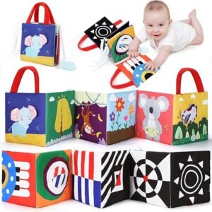 URMYWO Baby Books 0-6 Months,Sensory Toy Books High Contrast Black and White Touch and Feel Soft Books for Newborn Infants Toddler Soft Toys Gifts (red)
