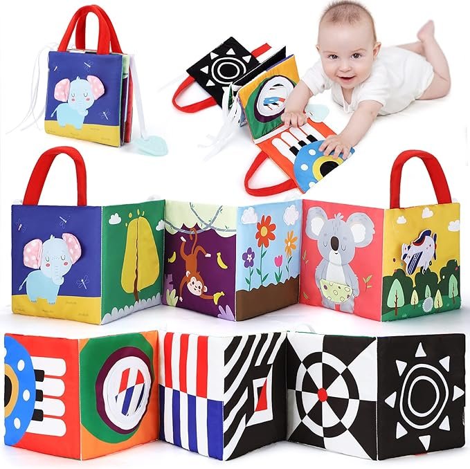 URMYWO Baby Books 0-6 Months,Sensory Toy Books High Contrast Black and White Touch and Feel Soft Books for Newborn Infants Toddler Soft Toys Gifts (red)