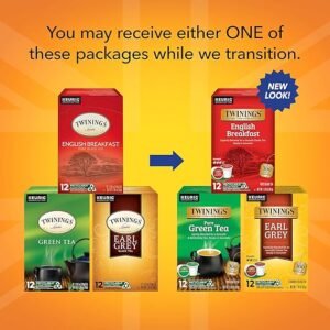 Twinings K-Cup Pods Variety Pack, Includes English Breakfast, Earl Grey, and Green for Keurig and Single Cup Brewers, 12 Count (Pack of 3)