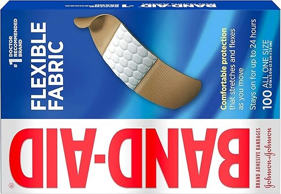 Band-Aid Brand Flexible Fabric Adhesive Bandages for Wound Care and First Aid, All One Size, 100 Count
