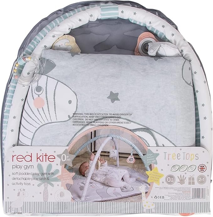 Red Kite Play Gym Tree Tops - Soft Padded Play Gym with Detachable Play Arch & Activity Toys Grey