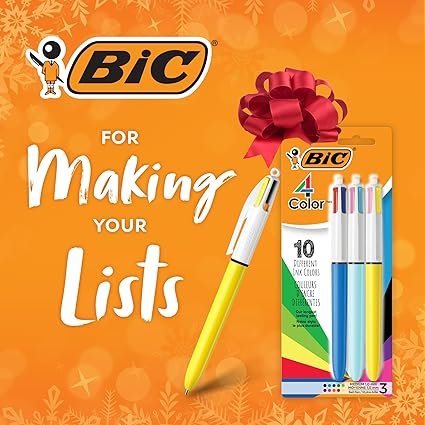 BIC 4-Color Original Retractable Ball Pens with Long-Lasting Ink, Medium Point (1.0mm)