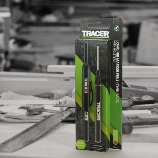 Tracer Long Nib Marker Pens, Marker Pens for Deep Hole Marking with Holster and Built in Trouser/Shirt Clip. Pack of 2