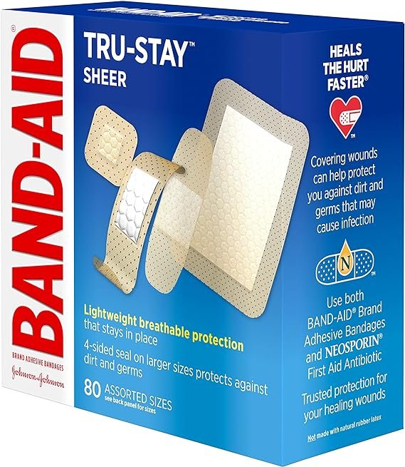 Band-Aid Brand Tru-Stay Sheer Strips Adhesive Bandages for First Aid and Wound Care, Assorted Sizes, 80ct