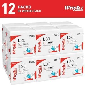 WypAll General Clean L30 Heavy Duty Cleaning Towels (05812), Strong and Soft Wipes, White, 12 Packs/Case, 90 Towels/Pack