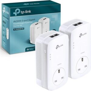 TP-Link TL-PA9020PKIT 2-Port Gigabit Passthrough Powerline Starter Kit, Data Transfer Speed Up to 2000 Mbps, Ideal for HD Video Streaming and Online Gaming, No Configuration Required, UK Plug