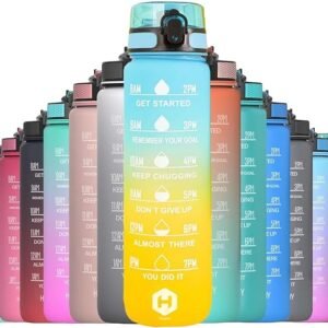 HOMEEX 1 Litre Water Bottle Motivational Fitness Sport Water Bottles with Straw & Time Maker, BPA-free Plastic Drink Bottle 1l Design for,Gym (Yellow and Blue)