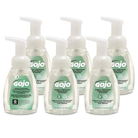 GOJO Green Certified Foam Hand Cleaner, Fragrance Free, 7.5 fl oz Foaming Hand Soap Pump Bottle (Pack of 6)