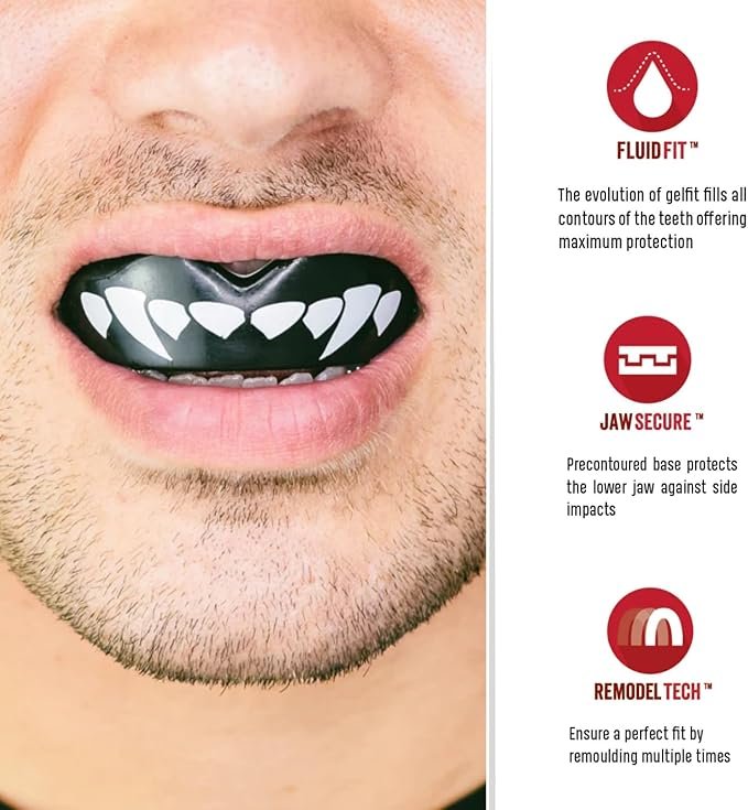 SAFEJAWZ Sports Mouthguard/Gum Shield, Case and Cleaner Spray 50ml Bundle for Rugby, Boxing, Martial Arts,