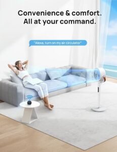 Dreo 43 Inch Smart Pedestal Fan for Bedroom, 25dB Silent Standing Fan with Remote, 120°+105° Oscillating Air Circulator Fan, 6 Modes, 8 Speeds, Works with Alexa/Google, PolyFan 513S, White