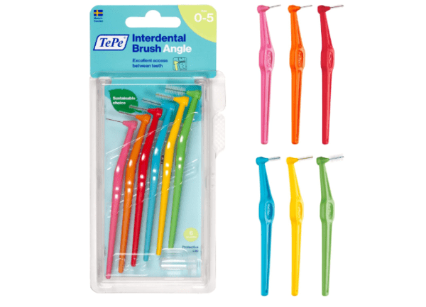 TePe Interdental Brush Angle, Mixed Pack, 0.4-0.8mm/ISO 1-6, 6pcs,