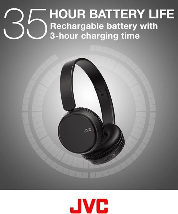 JVC HA-Z37W-A Wireless Bluetooth On Ear Headphones, 35 hours of wireless listening time, Soft ear-pads for a secure and comfortable fit, Bass boost function for dynamic bass sound (on/off) (Blue)